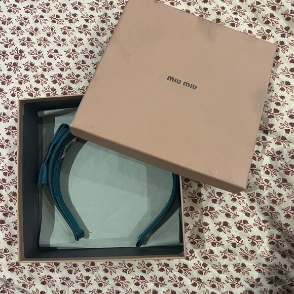 Authentic Miu Miu satin headband in teal